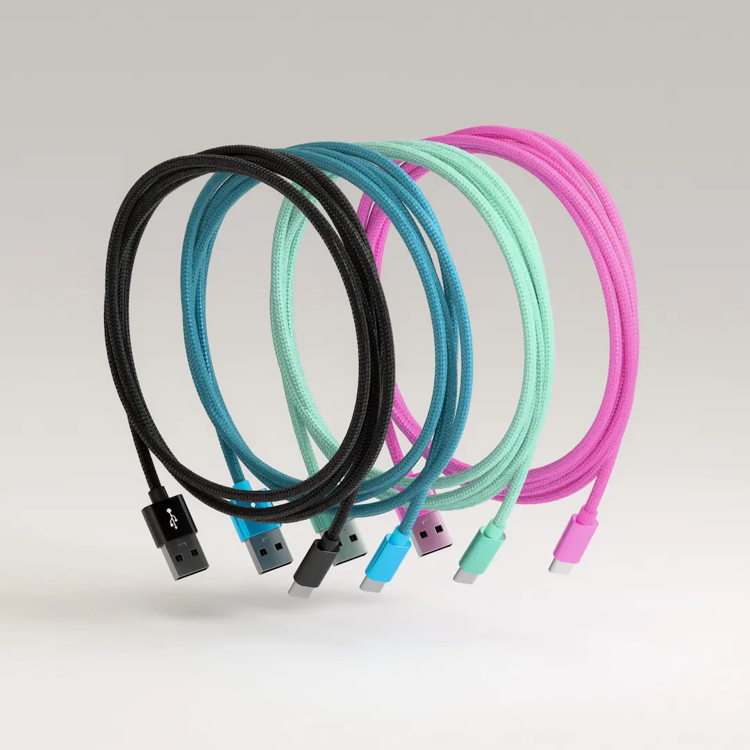product photography - USB cable, coloured on minimalist background