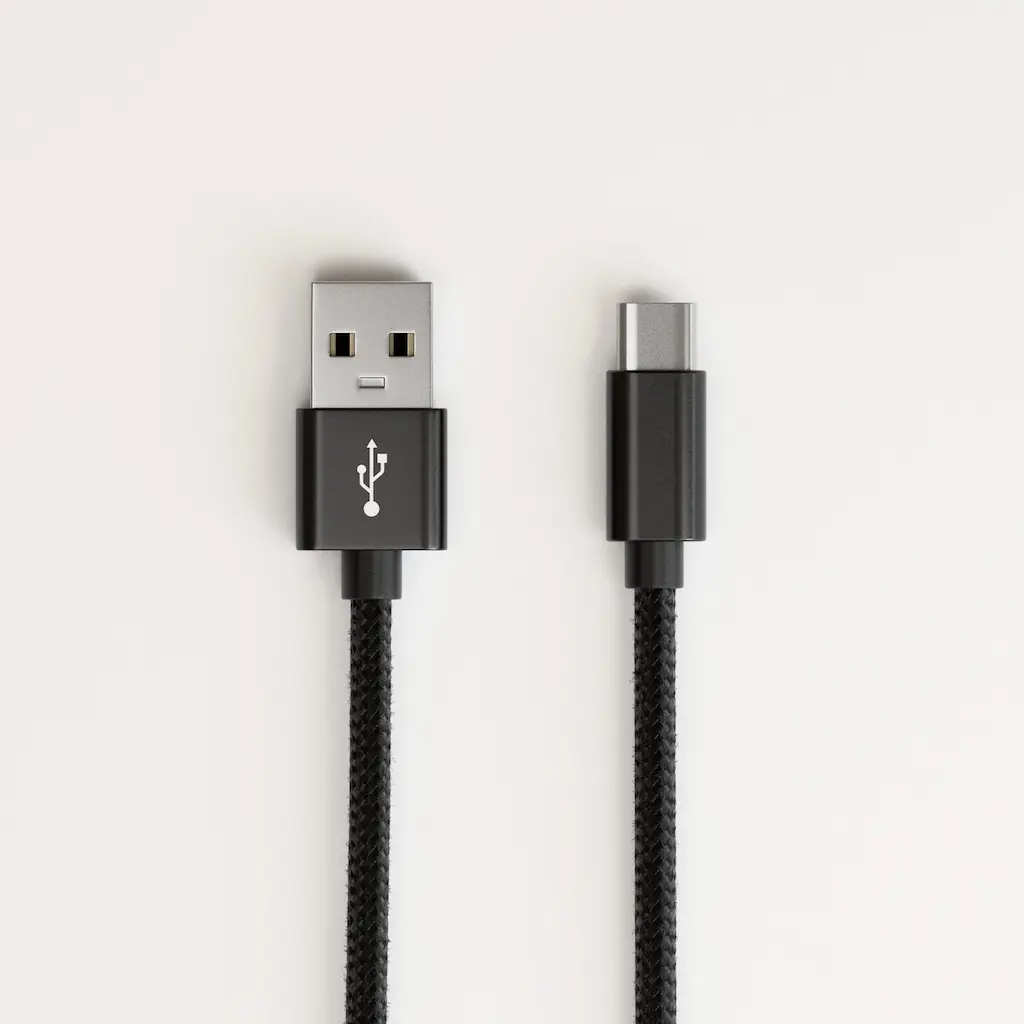 product photography - USB cable, coloured on minimalist background