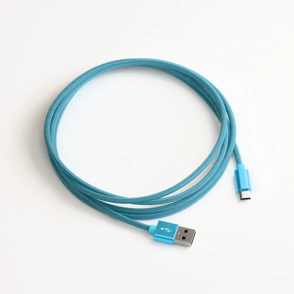 product photography - USB cable, coloured on minimalist background