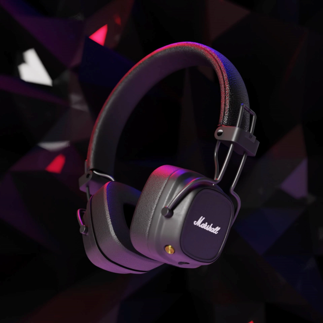 product render of Marshall headphones on dark background