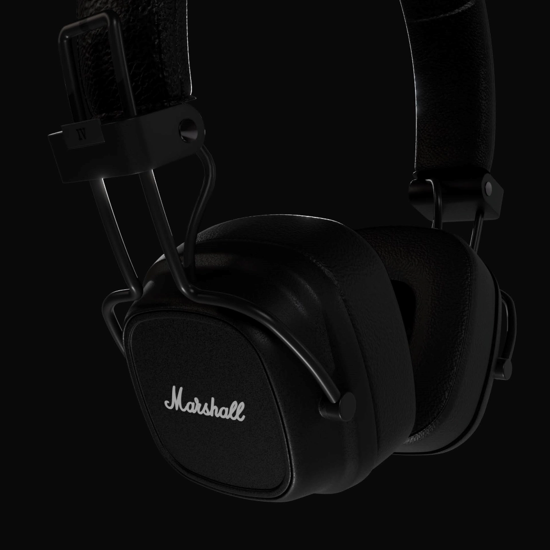 product render of Marshall headphones on dark background